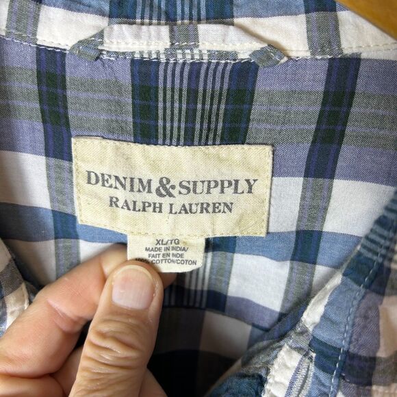 Ralph Lauren Denim & Supply Men's Blue Plaid Pearl Snap Western Style Shirt XL - Picture 5 of 14